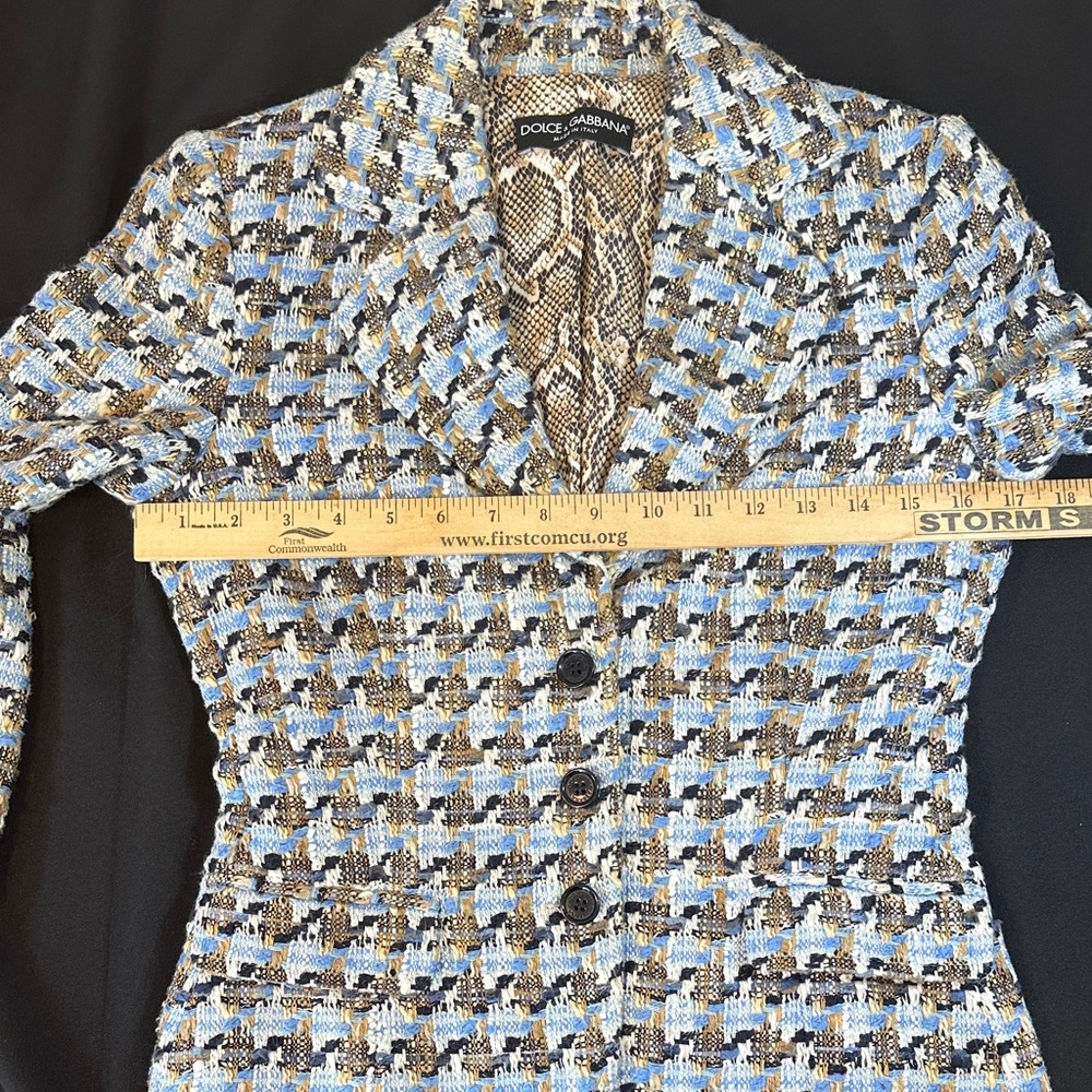 Dolce & Gabbana Women's Houndstooth Blazer Sky Blue/Navy/Tan - Italian Size 38 - Picture 14 of 15